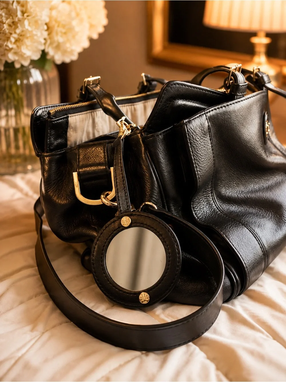 SOLD!! Tory Burch Daria Top Handle Satchel Black Leather Bag